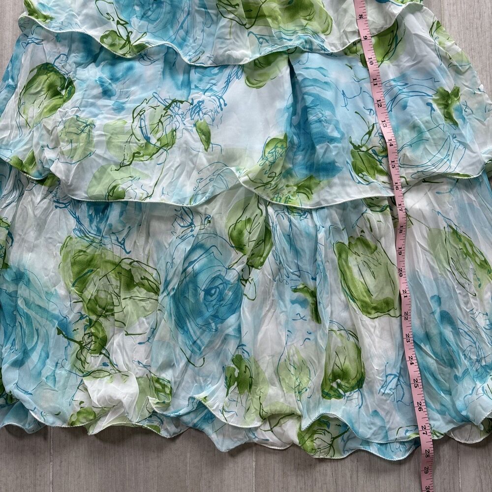 Floral Tiered Ruffle Midi Skirt Blue Green Romantic Cottagecore Size M - Picture 9 of 9